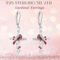 wholesale 925 Sterling Silver Red Cardinal Cross Dangle Leverback Earrings Hypoallergenic Memorial Jewelry for Women Girls 36x8mm-0-5