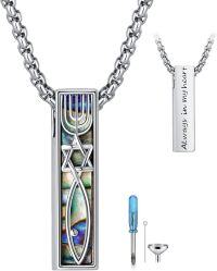 wholesale 925 Sterling Silver Abalone Shell Menorah Cremation Jewelry Urn Necklace  - Always in My Heart (Vertical Bar)-Messianic Mezuzah