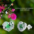 wholesale 925 Sterling Silver 925 Sterling Green Crystal Daisy Heart Stud Earrings for Women and Girls-0-5