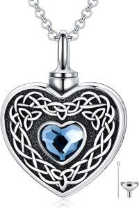 wholesale 925 Sterling Silver Heart Shape Blue Crystal Celtic Knots Pendant Keepsake Urn Necklace w/Filler Kit-Celtic-Blue Heart