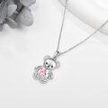 wholesale 925 Sterling Silver Pink Heart Teddy Bear Pendant Necklace for Girls and Women's Gifts-0-3