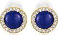 wholesale Gold-Plated 925 Sterling Silver Blue Stone Stud Earrings with Cubic Zirconias and White Pearl Backs-0-0