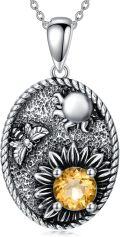 wholesale 925 Sterling Silver Citrine Butterfly and Flower Oval Pendant Necklace-0-0