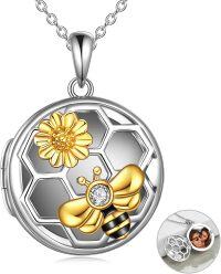 wholesale 925 Sterling Silver Locket Necklace with Gold Daisy and Bee Charm Pendant for Women-Bee necklace urn