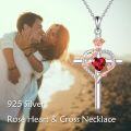 wholesale Sterling Silver Birthstones Rose Cross Heart Crucifix Pendant Necklace for Women-0-73