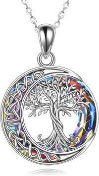 wholesale 925 Sterling Silver Rainbow Crystal Tree of Life Pendant Necklace-Volcano Crystal