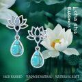 wholesale 925 Sterling Silver Teardrop Moonstone & Turquoise Lotus Flower Stud Earrings Gift for Her-0-4