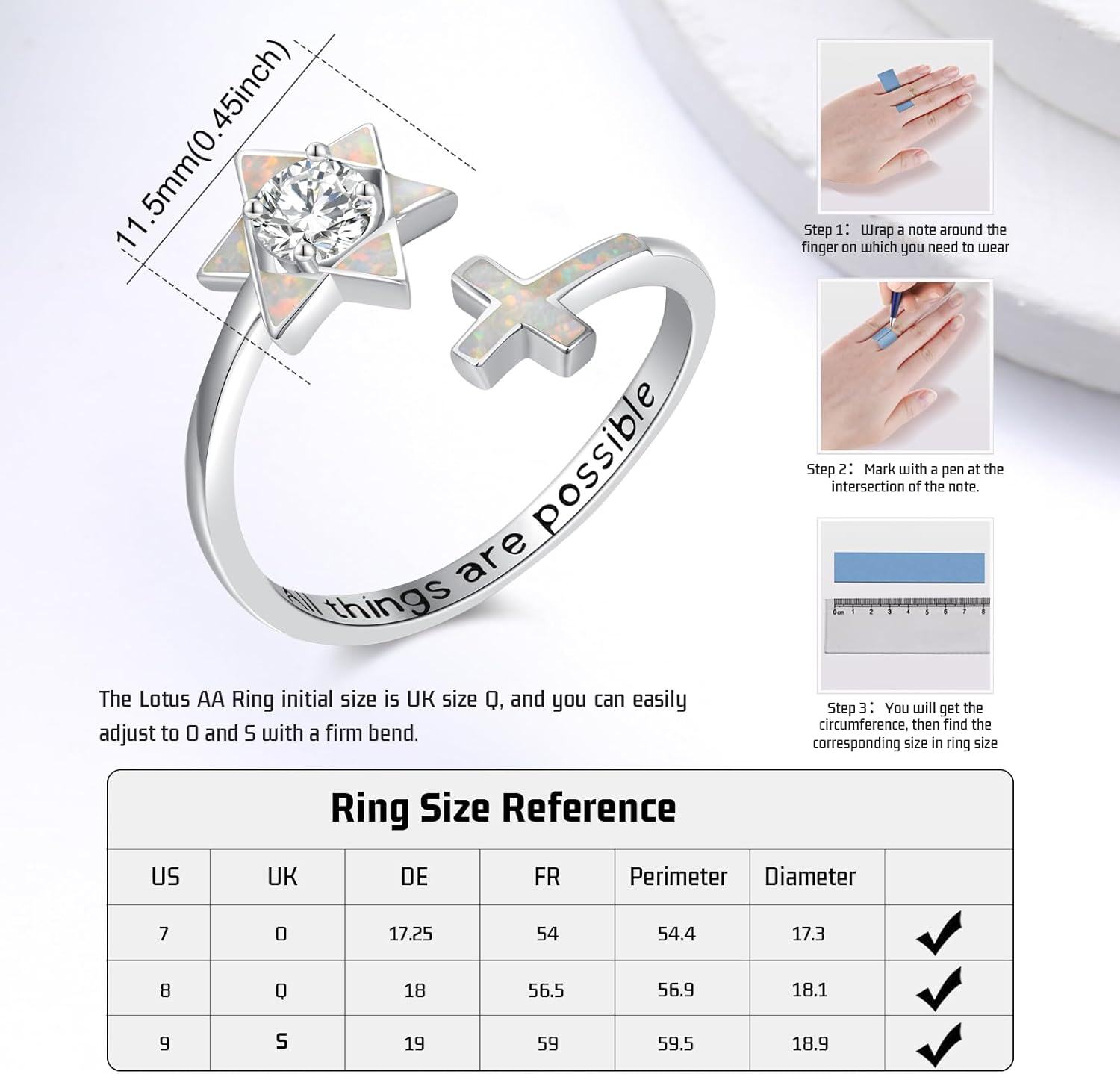 Sterling Silver Opal Star of David Ring for Women Hanukkah Jewelry Gift-0-6
