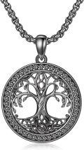 wholesale 925 Sterling Silver Gold Plated Round Black Tree of Life Necklace Pendant Jewelry for Men & Women-0-3