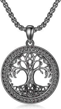 wholesale Sterling Silver Gold Plated Black Tree of Life Pendant for Men Women-A01-Black