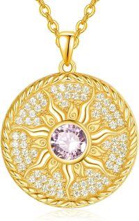 wholesale 925 Sterling Silver Birthstone Sun Coin Pendant Necklace for Women-10 Oct