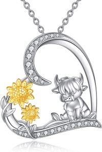 wholesale 925 Sterling Silver Cow Sunflower Moon Pendant Necklace for Women Girls Gifts Jewelry Accessories 43cm Chain Length-Highland Cow Necklace