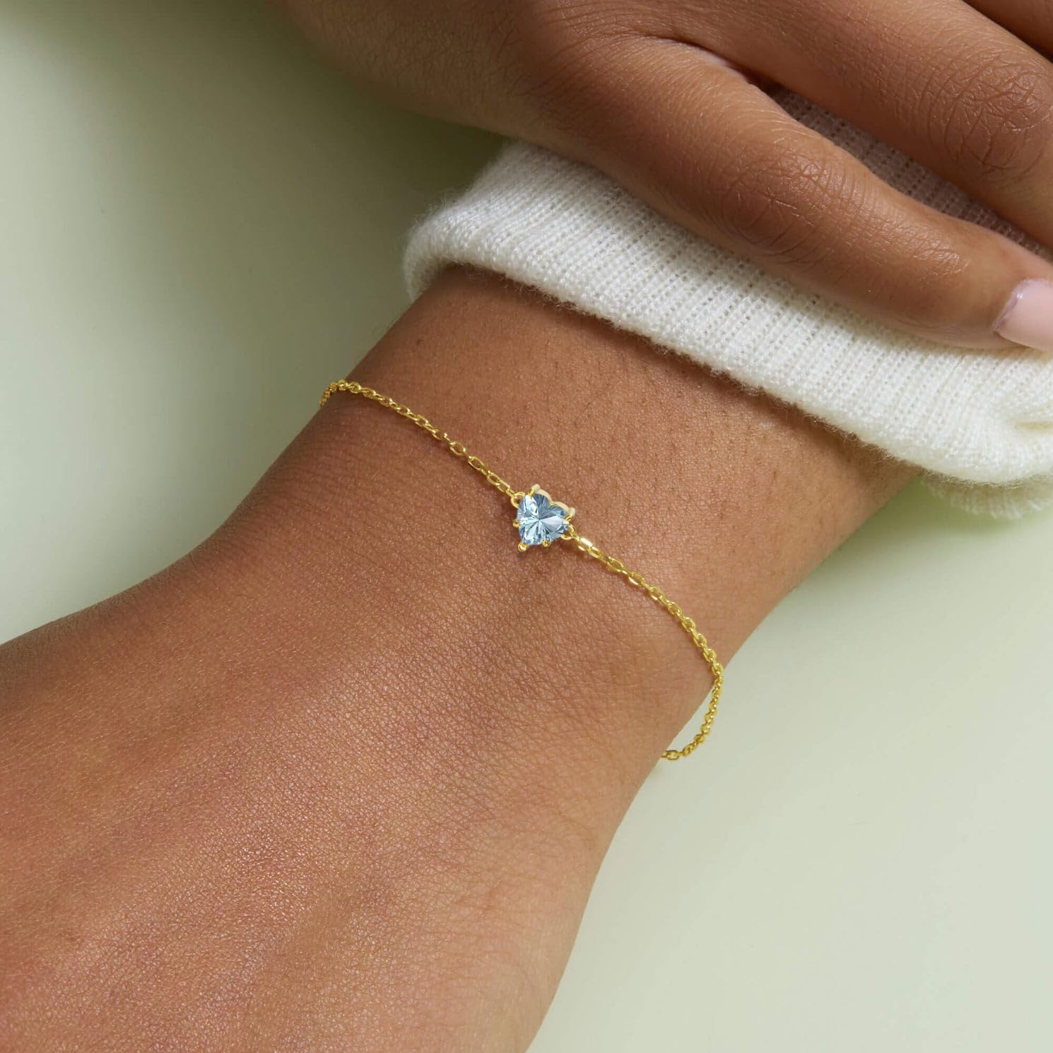 wholesale 14K Gold Created Birthstone Heart Cut 7mm Bracelet for Women 6 5 +2 -0-2