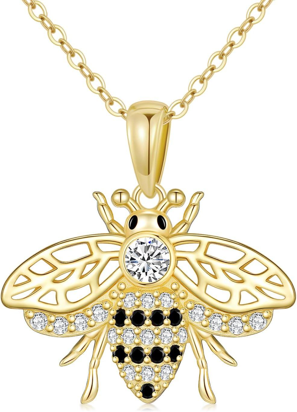 14K Gold 14K Carat Snake Bee Bird Hecate Jewelry Necklace for Women-Bee