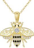 wholesale 14K Gold Honeybee Pendant Necklace with Cubic Zirconia and Black Onyx Accents for Women-0-0