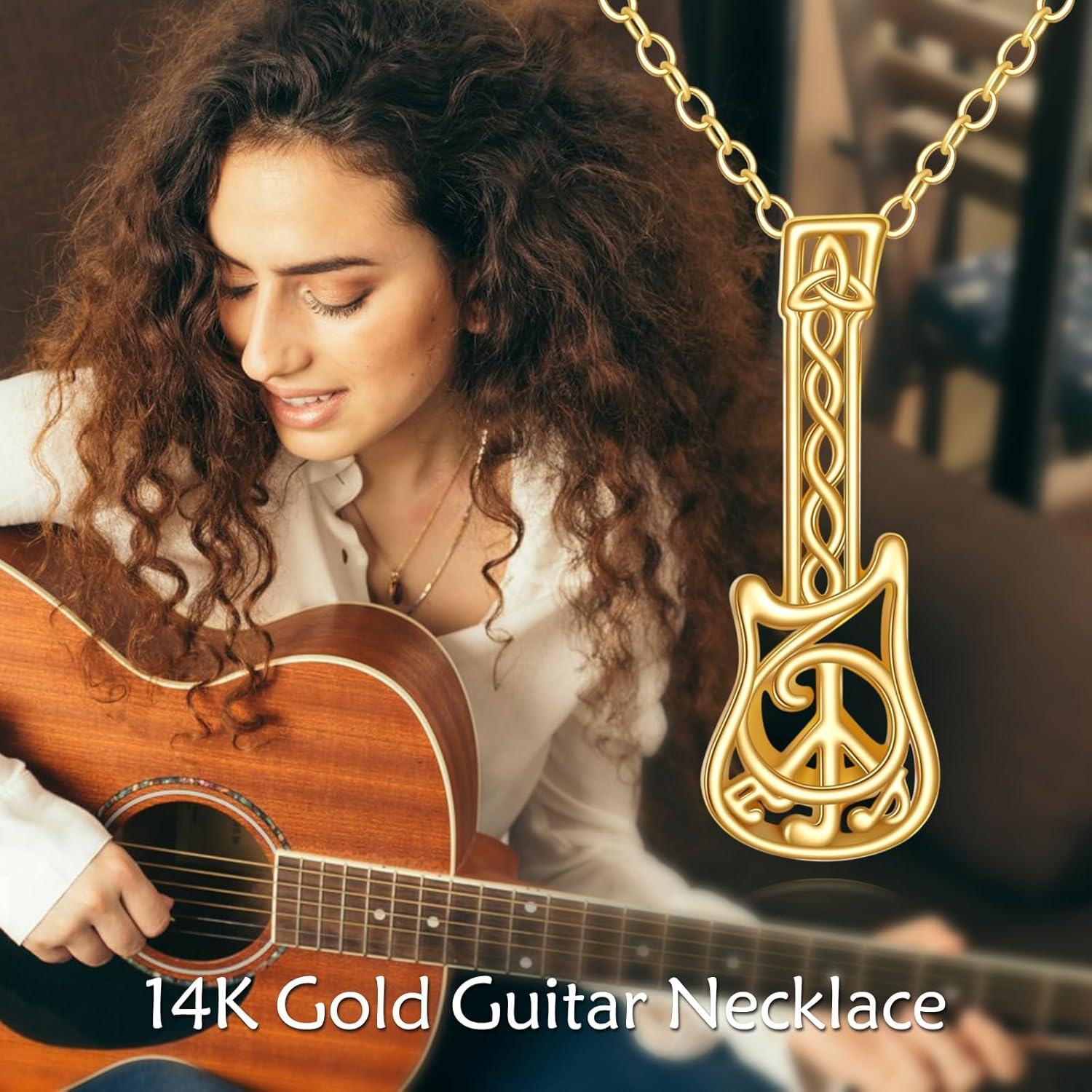 wholesale 14K Gold Peace Sign Musical Instrument Pendant Necklace for Women and Girls-0-1