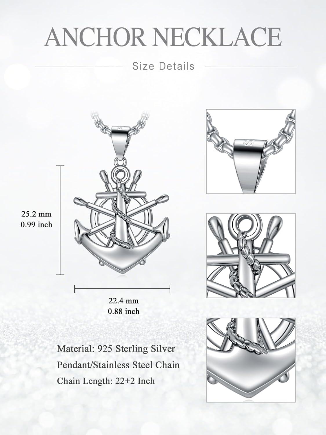 Sterling Silver Navy Rope Anchor Pendant Necklace for Men Women-0-2