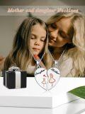 wholesale 925 Sterling Silver Heart-shaped Mother & Daughter Pendant Necklaces with Engraved Figures and Red Hearts - Mommy s for Women-0-5