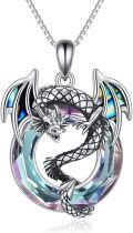 wholesale 925 Sterling Silver Rainbow Crystal Dragon Pendant Necklace Jewelry-0-5