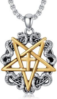 wholesale 925 Sterling Silver Pentagram with Snakes Gothic Necklace Jewelry for Women and Men -Pentagram Snake Necklace #2