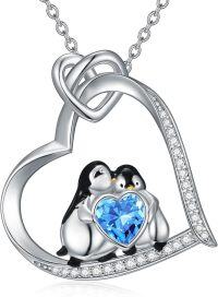 wholesale 925 Sterling Silver Heart-Shaped Penguins Love Knot Blue Crystal Pendant Necklace-Penguin-1