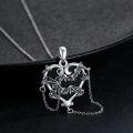 wholesale 925 Sterling Silver Heart-Shaped Black Onyx Bat and Spider Design Gothic Punk Style Pendant Necklace with Chain for Women Girls  46cm Length-0-1