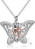wholesale 925 Sterling Silver Heart and Butterfly Memorial Keepsake Pendant with Chain - Cremation Jewelry for Ashes Holder Necklace-0-0