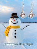 wholesale 925 Sterling Silver Snowman Christmas Drop Earrings with Red Crystal Accents and Leverback Hooks - Holiday Gifts for Her-0-2