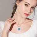 wholesale 925 Sterling Silver Blue Turquoise & Cubic Zirconia Compass Pendant Necklace for Women Girls Gifts Vintage Bohemian Style Jewelry 45cm Chain Length-0-7
