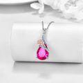 TOUPOP Sterling Silver Pink Crystal June Birth Flower Rose Pendant Necklace-0-3
