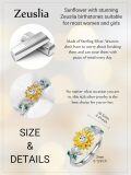 wholesale  S925 Sterling Silver Gold Plated Sunflower Ring with 1ct Simulated Diamond & Birthstone, Adjustable Love Gift for Women Wife Girlfriend Mom-0-3
