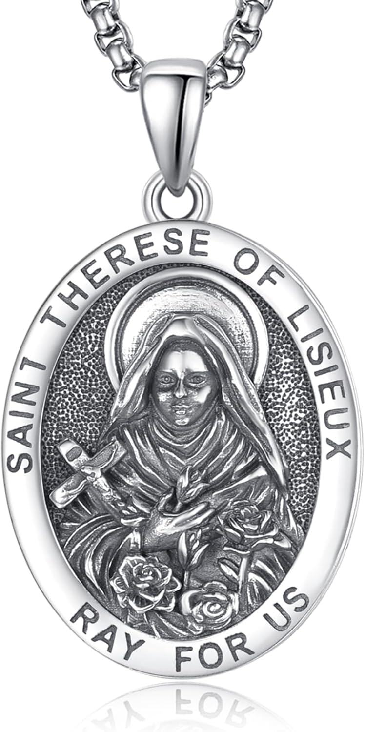 Sterling Silver Monetshe Patron Saint Medals Catholic Pendant Necklaces-Saint Therese of Lisieux