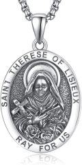 wholesale 925 Sterling Silver Saint ThÃ©rÃ¨se of Lisieux Medal Pendant Necklace for Women and Men-0-0