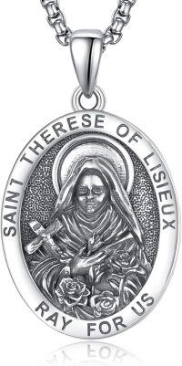 wholesale 925 Sterling Silver Saint ThÃ©rÃ¨se of Lisieux Medal Pendant Necklace for Women and Men-Saint Therese of Lisieux