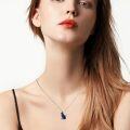 wholesale 925 Sterling Silver Lapis Lazuli Cat Pendant Necklace for Women Hypoallergenic  48cm Chain Length-0-2