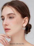 wholesale 925 Sterling Silver Butterfly Drop Earrings Platinum Plated Cubic Zirconia For Women-0-2