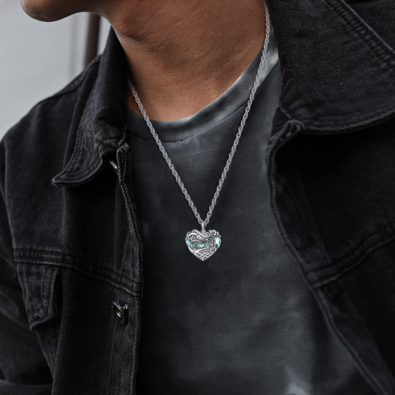 wholesale 925 Sterling Silver Abalone Shell Heart Urn Pendant Necklace with Stainless Steel Chain Memorial Keepsake Jewelry for Women and Men-0-3
