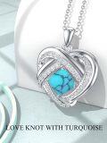 wholesale 925 Sterling Silver Turquoise Double Heart Love Knot Pendant Necklace for Women Gifts-0-2