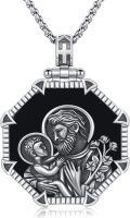 wholesale 925 Sterling Silver Saint Joseph and Child Black Onyx Pendant Necklace for Men Women Gifts-0-0