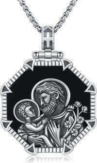 wholesale 925 Sterling Silver Saint Joseph and Child Black Onyx Pendant Necklace for Men Women Gifts-K-01 St Joseph