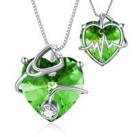 wholesale 925 Sterling Silver Heart Pendant Necklace Wholesale With Red Crystal-925 Silver#05-May-Emerald