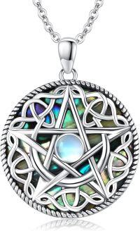 wholesale 925 Sterling Silver Abalone Shell Moon Pentagram Necklace Celtic Knot Pagan Wiccan Jewelry-Abalone