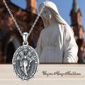 wholesale 925 Sterling Silver Virgin Mary Pendant with Religious Medallion and Cross Charm on 3mm  Cable Chain for Women Men  (Silver)-0-3