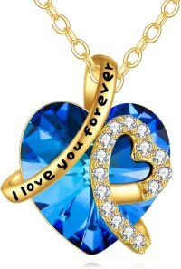 wholesale 14K Gold & Crystal I Love You Forever Heart Necklace, 0.56 14.4mm, 16-18 Chain, Sensitive-Skin Friendly, Meaningful Gift for Her/Him/Self-I. Sep