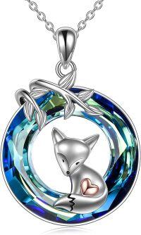 wholesale 925 Sterling Silver Fox Pendant Necklace with Blue Volcano Crystal for Women Girls Mom Wife-blue