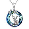 wholesale 925 Sterling Silver Fox Pendant Necklace with Blue Volcano Crystal for Women Girls Mom Wife-0-0