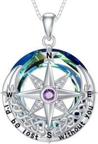 wholesale 925 Sterling Silver Birthstone Compass Necklace Celtic Knot Jewelry Gift-06-June-Alexandrite
