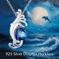 wholesale 925 Sterling Silver Dolphin Heart Blue Crystal Pendant Necklace - Ocean Wave Design s for Women-0-5