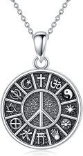 wholesale 925 Sterling Silver Round Pendant with Symbols and Peace Sign Charm Necklace for Women & Men-0-0