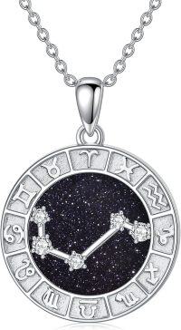 wholesale 925 Sterling Silver Starry Night Sky Zodiac Sign Constellation Pendant Necklace for Women and Men-Style3-(3.21-4.19)Aries